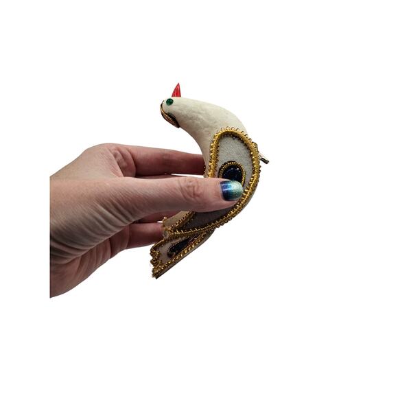 Vtg Christmas Bird Flocked 9" Long White MCM Holiday Tree Clip On Tree - Picture 5 of 5